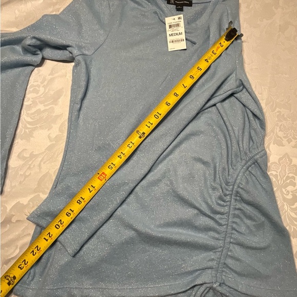 Inc International Concepts Blue Metallic Side-Ruched Knit Top Size Medium - Picture 8 of 9